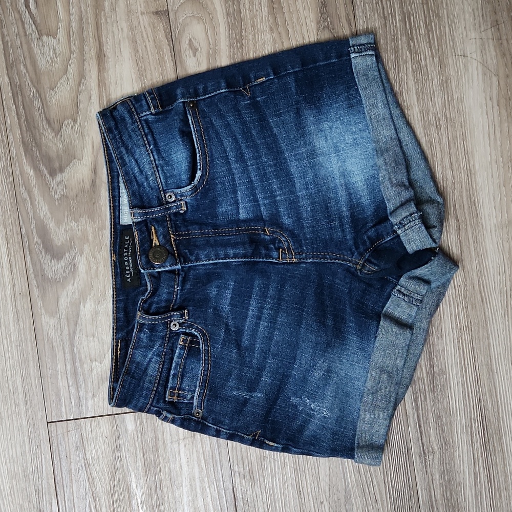 Aeropostale Denim High Waister Midi Distressed Blue Jean Shorts Juniors 00